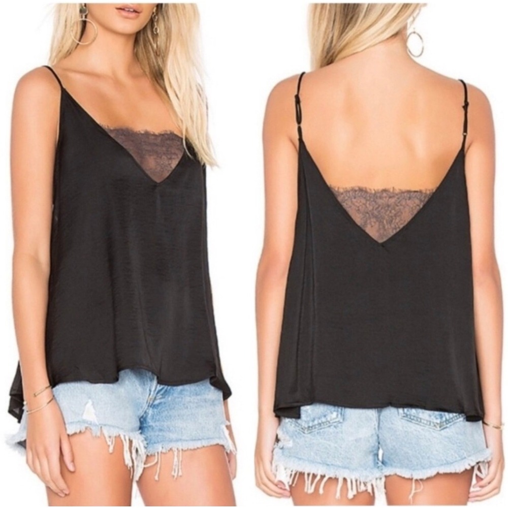 Intimately Free People Black Lace Trim Cami Tank Top XS V-Neck Adjustable Straps